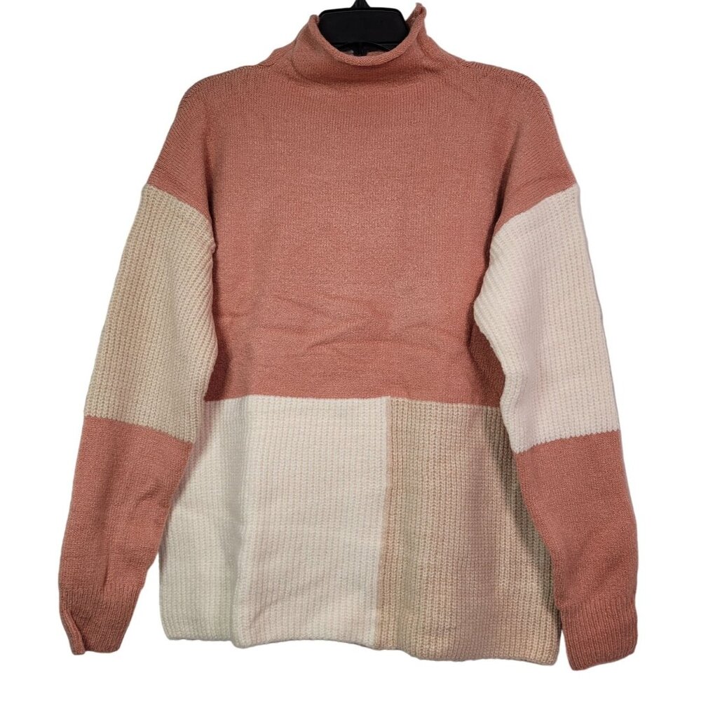 For G And PL Women's Color Block Mock Neck Sweater  Pullover Camel Size Small